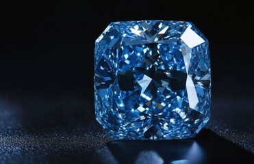 Blue diamond gemstone on dark background, luxury jewelry
