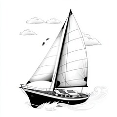 Black And White Sailboat Illustration Under Cloudy Sky