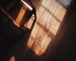Wooden Chair and Sunlit Hardwood Floor