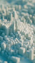 Abstract, stylized cityscape model, rendered in light-gray tones.