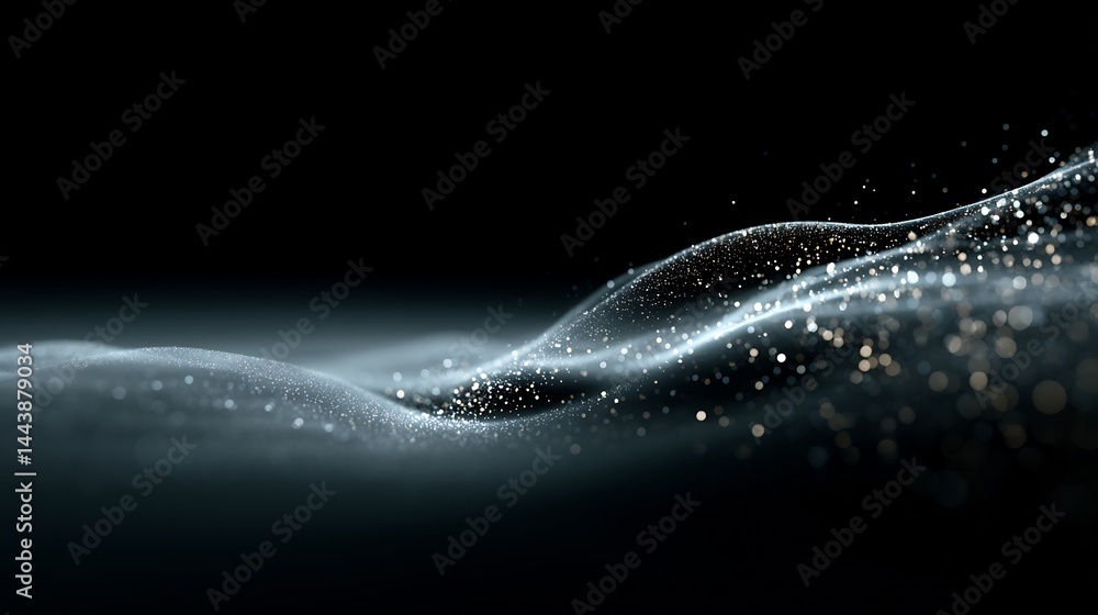 Poster elegant abstract wave with sparkling particles on a dark, contrasting background