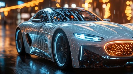 Futuristic Sports Car: A Night Drive Under City Lights