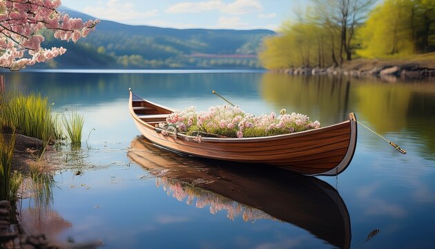 Ruderboot mit Bl&uuml;ten