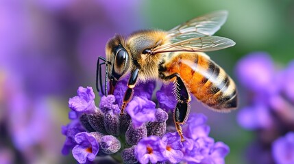Fototapeta premium Honeybee on Lavender Blossom: A Macro Photography Masterpiece