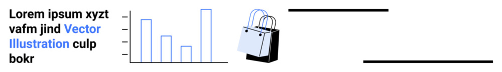 Bar chart displaying data trends beside a modern shopping bag. Ideal for retail, sales, analytics, ecommerce, marketing, business growth, flat landing page banner