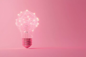 Glowing Network Lightbulb on Pink Background