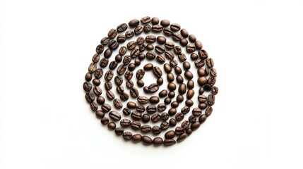 Coffee beans forming a spiral pattern, conceptual photo, isolated on white generative ai
