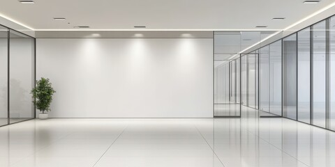 Fototapeta premium Empty modern office space with glass partitions.