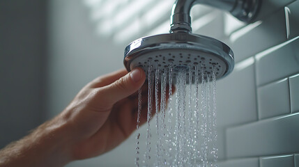 Hand Touching Water from Shower Head