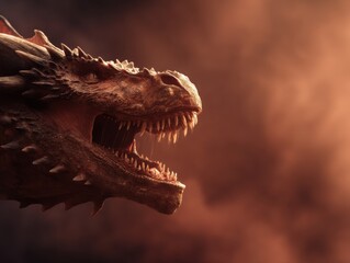 Obraz premium Fierce dragon head portrait against a dramatic backdrop.