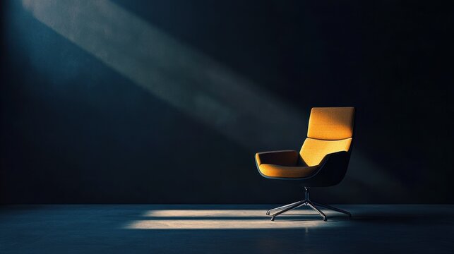 Empty yellow chair in dark room