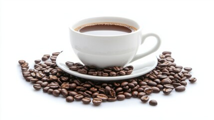 Fototapeta premium coffee cup and ground coffee beans isolated on white background generative ai
