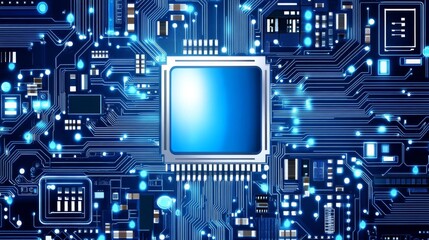 Fototapeta premium Intricate Circuit Board Design with Blue Light