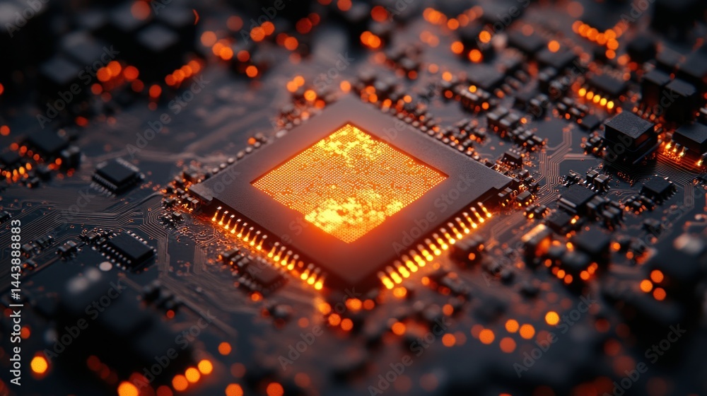 Poster illuminated microchip: a close-up of advanced technology