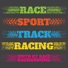 Tire tracks grunge color patterns set