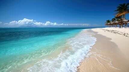 Fototapeta premium Stunning Tropical Beach: Azure Waters, White Sand, and Palm Trees