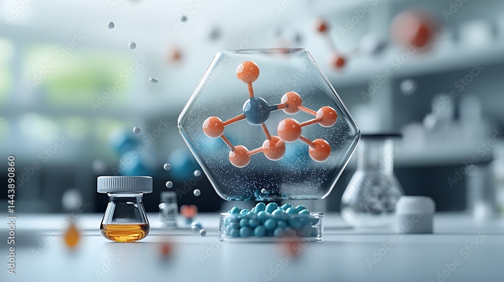 Poster abstract 3d model of a chemical molecule in a lab setting