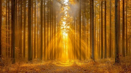 Obraz premium Sunbeams in Autumn Forest: Magical Landscape Photography