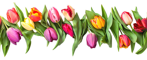 Colorful tulips bouquet as a frame isolated on transparent background