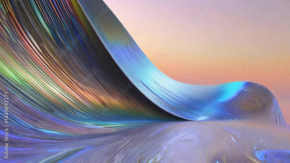 Poster iridescent abstract background design with wavy 3d shape