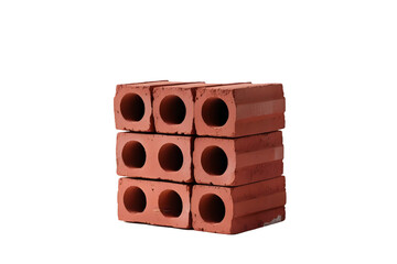 Stack of red bricks isolated on transparent background,Stack of Four Red Clay Bricks with Holes Isolated on White for Construction Concepts: Building Material Imagery: Bricks, Red, Clay, Isolated.