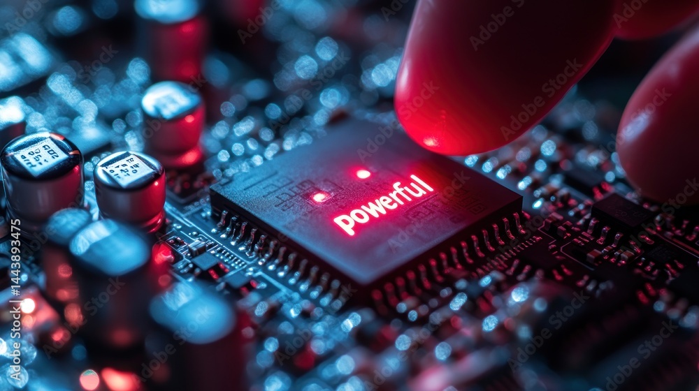 Poster powerful microchip technology: advanced processor close-up