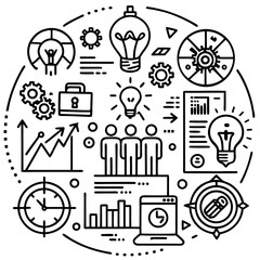 Fototapeta premium Modern Business and Teamwork Flat Vector line set Icons
