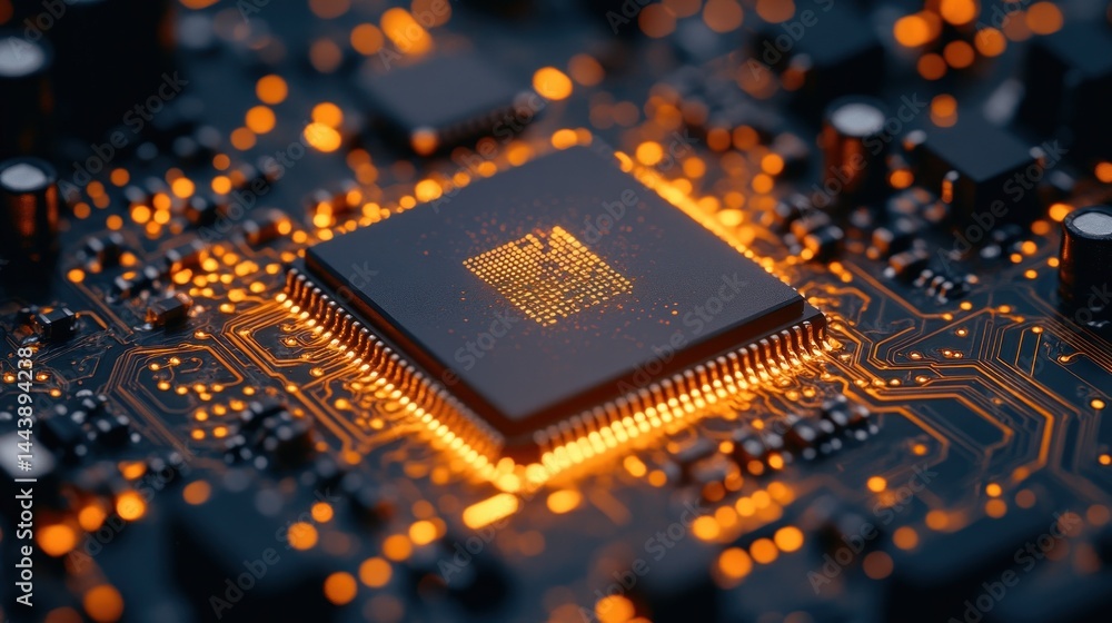 Poster illuminated microchip: a close-up of advanced technology