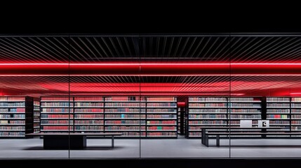 Neatly arranged bookshelves in a university library under bright, even fluorescent lighting