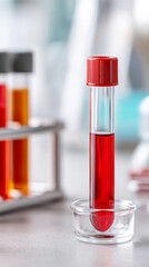 Close up of sickle cell blood vial in medical laboratory setting for health research