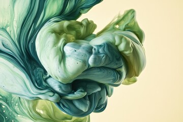 Abstract fluid patterns in teal and lime green tones.