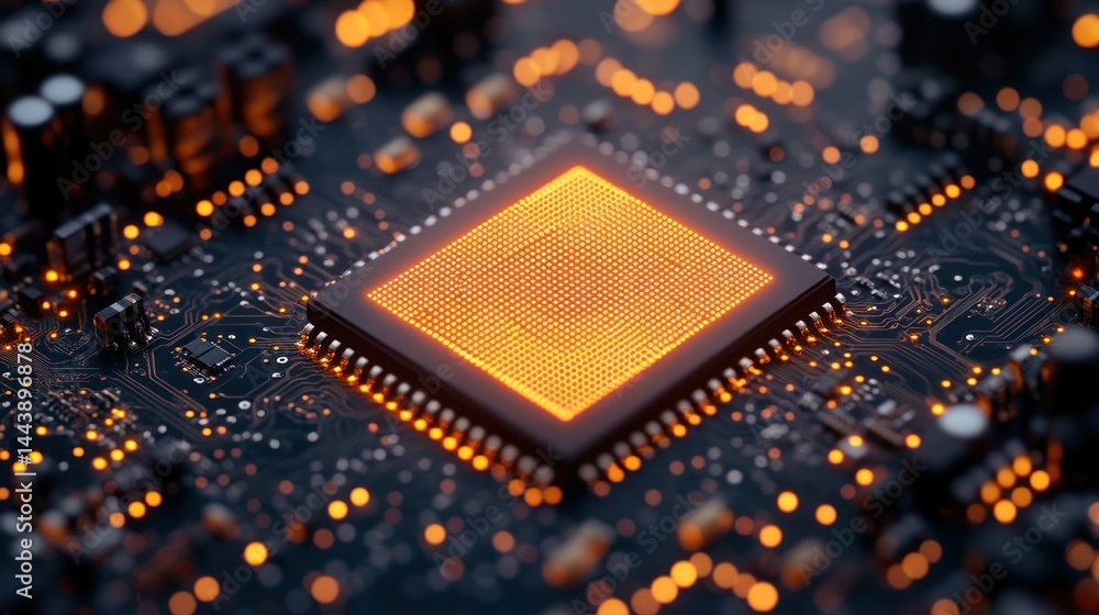 Poster illuminated microchip: a close-up of advanced technology