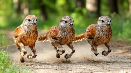 Fototapeta premium Three Running Birds: A Unique Wildlife Photo