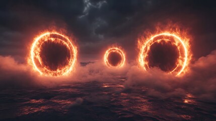 Burning rings over clouds