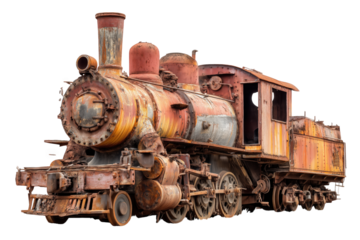 Rusty Red And Orange Vintage Steam Train On Transparent Background