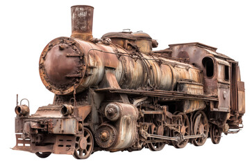 Naklejka premium Rusty Vintage Train Engine On Transparent Background