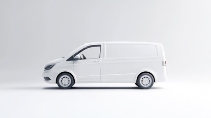 Obraz premium White Delivery Van Minimalist Studio Style High-resolution Side Profile View Clean Lines Parked Neutral Background Pure White Tones Ideal for Branding Mockups