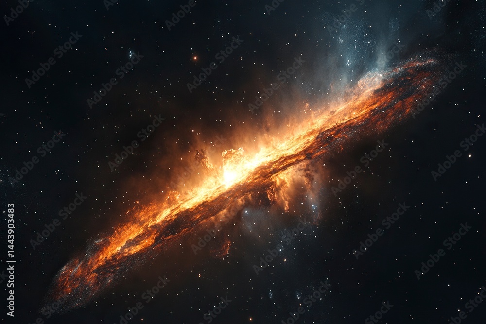 Poster 3d rendering of a colorful nebula in deep space with stars and a galaxy background, detailed.