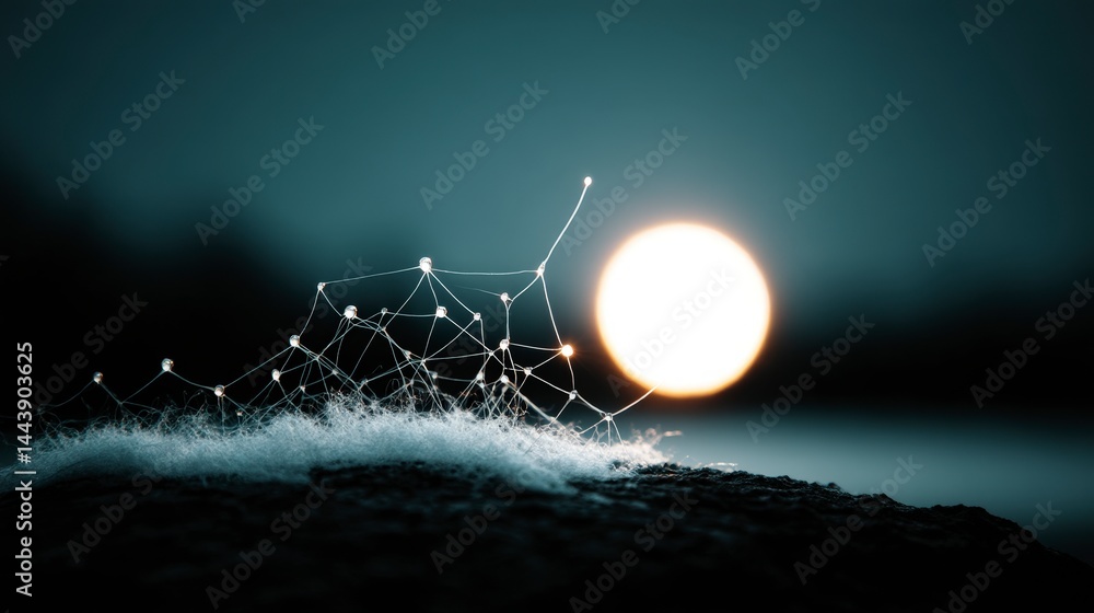 Poster dewdrops web network abstract nature technology background