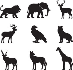 Minimalist Animal Silhouettes Vector – Lion, Elephant, Deer, Wolf, Eagle, Giraffe 3