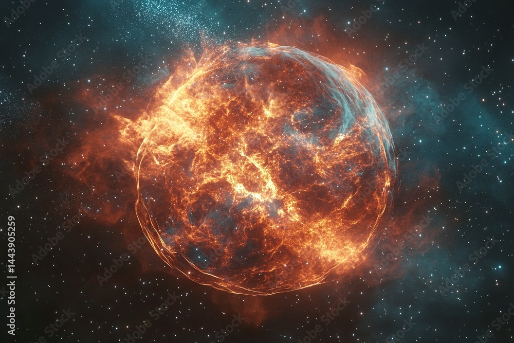 Poster 3d rendering of a colorful nebula in deep space with stars and a galaxy background, detailed.