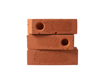 Stack of red bricks isolated on transparent background,Stack of Four Red Clay Bricks with Holes Isolated on White for Construction Concepts: Building Material Imagery: Bricks, Red, Clay, Isolated.