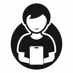 Person Holding Tablet Black And White Icon Flat Design Vector Illustration