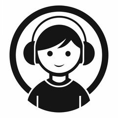 Stylized Listener Silhouette Smiling Face Wearing Headphones Inside Circular Shape