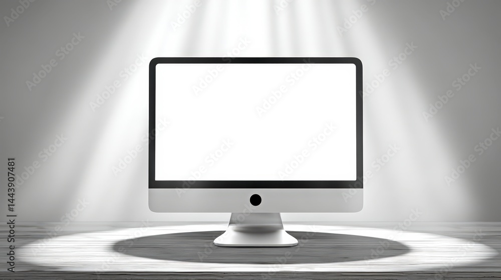 Poster blank computer screen mockup modern desktop display technology studio lighting