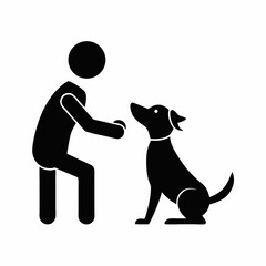 Pictogram Illustration Of A Person Training Dog With Ball Icon