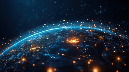 Global digital connectivity represented by earth with glowing network lines