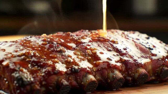 A vibrant and mouthwatering image of a rack of honey garlic ribs