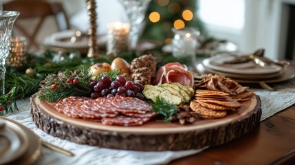 Festive charcuterie board displays a holiday spread.