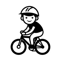 Cartoon Boy Riding Bike In Black And White Simple Vector Illustration